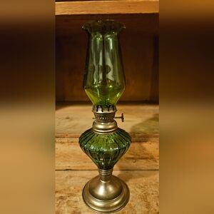 Vintage Small Emerald Green Glass Oil Lamp